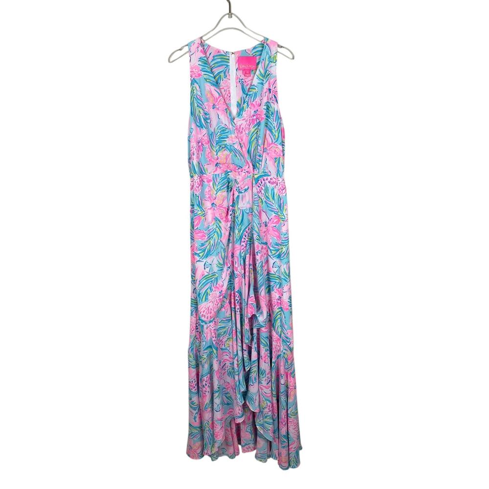 Lilly Pulitzer Taylee Blue Ibiza Gimme The Juice Flounce Maxi Dress Size 8